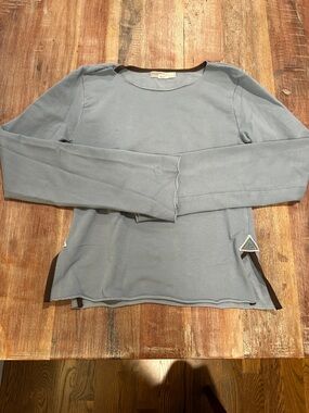 Stewart + Brown Slate Blue French Terry Crewneck with Brown Trim